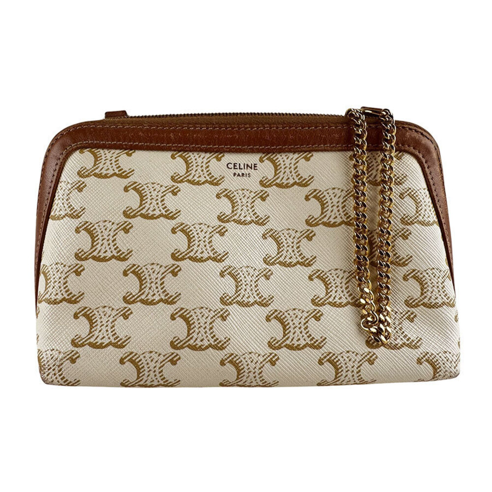Celine Shoulder Bag Canvas Leather Brown White